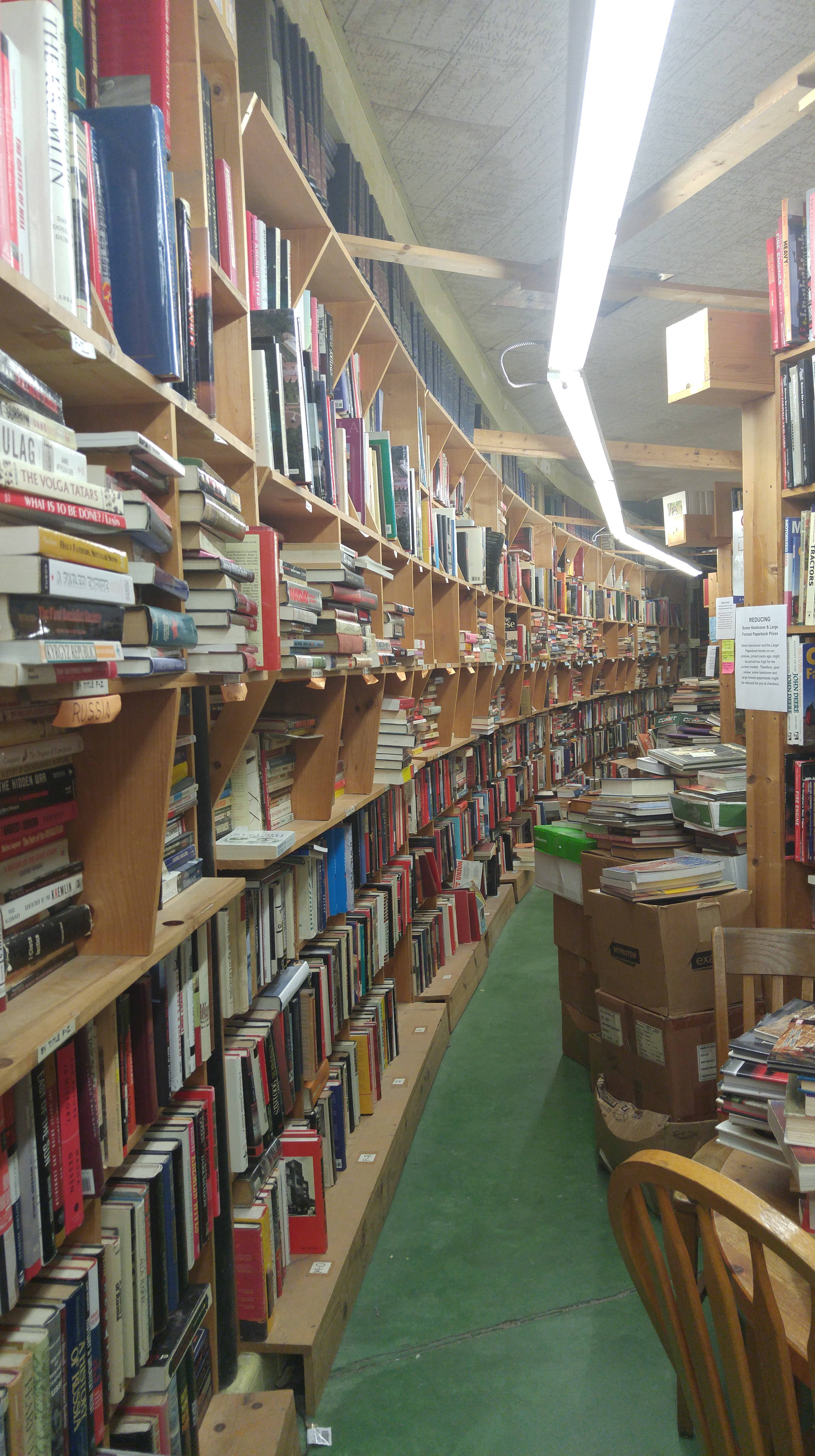 A long view of a book shelf in a bookstore